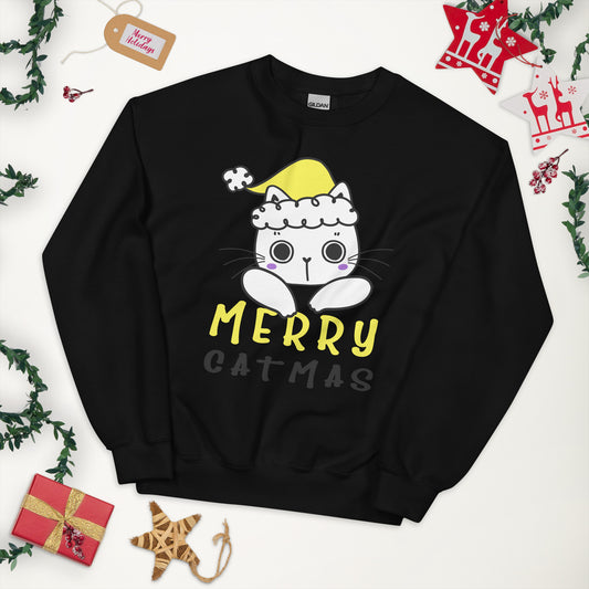 Nonbinary Christmas Sweatshirt - Nonbinary Pride Xmas Cat Crewneck - Merry Catmas