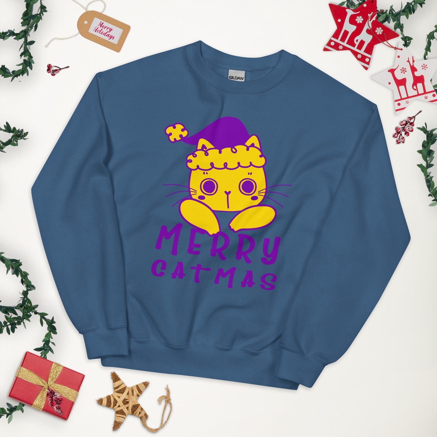 Intersex Christmas Sweatshirt - Intersex Pride Xmas Cat Crewneck - Merry Catmas