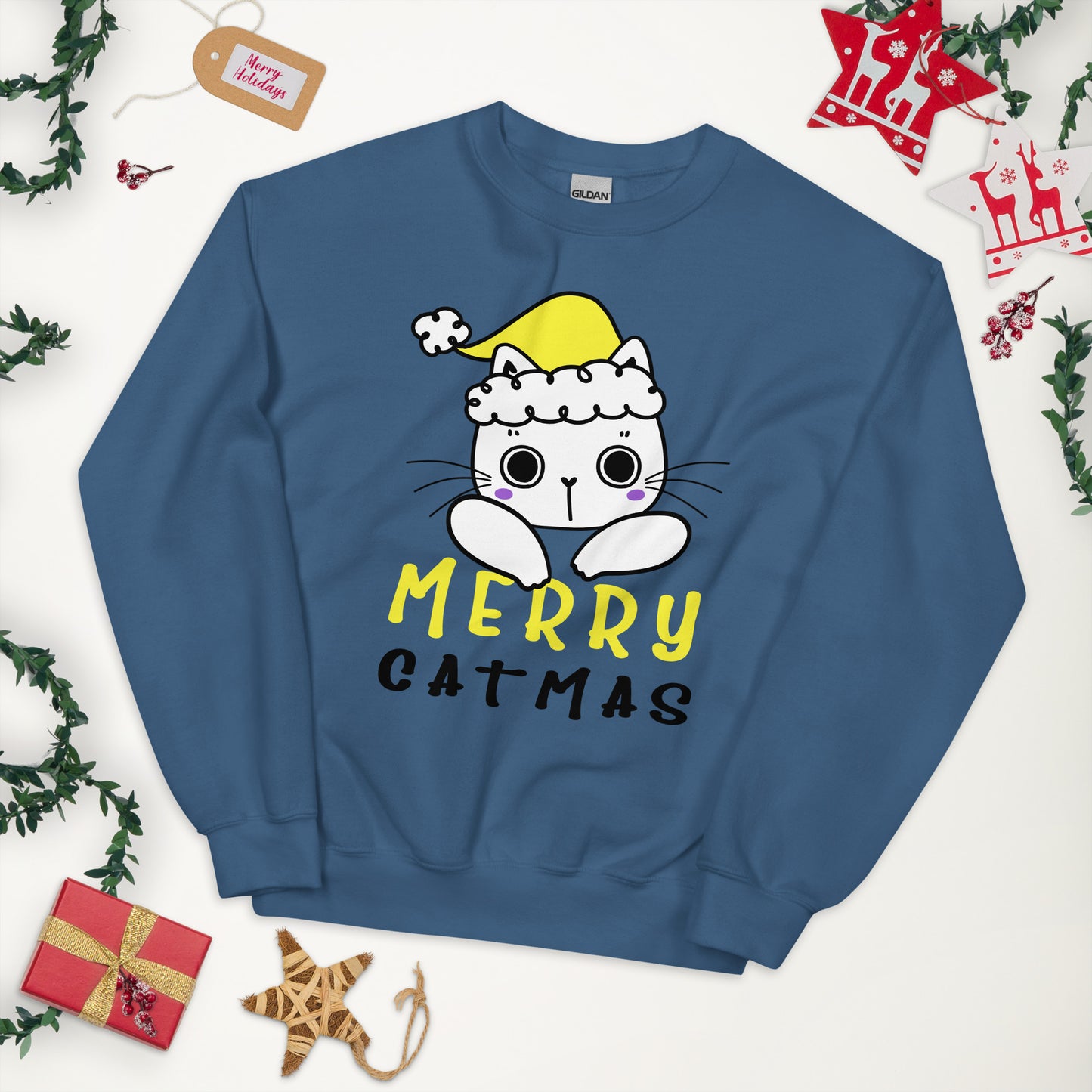 Nonbinary Christmas Sweatshirt - Nonbinary Pride Xmas Cat Crewneck - Merry Catmas