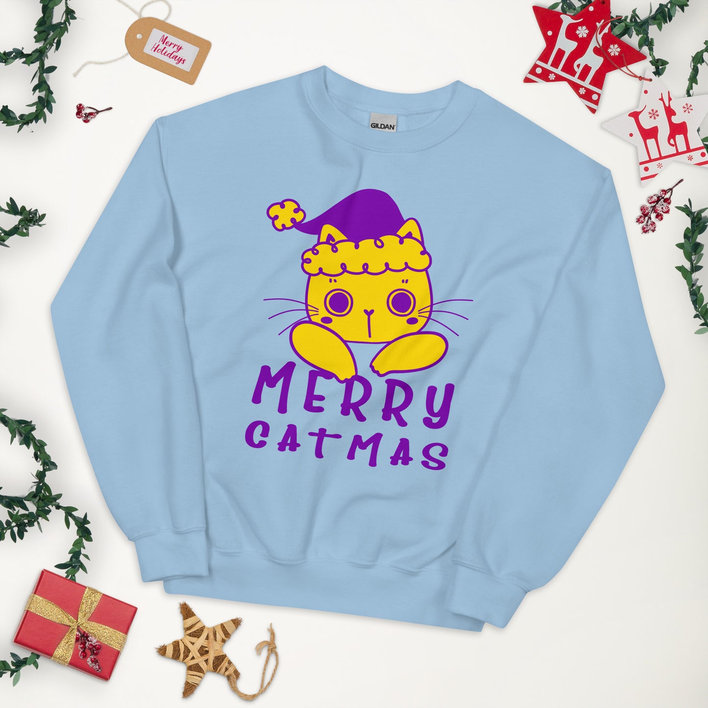Intersex Christmas Sweatshirt - Intersex Pride Xmas Cat Crewneck - Merry Catmas