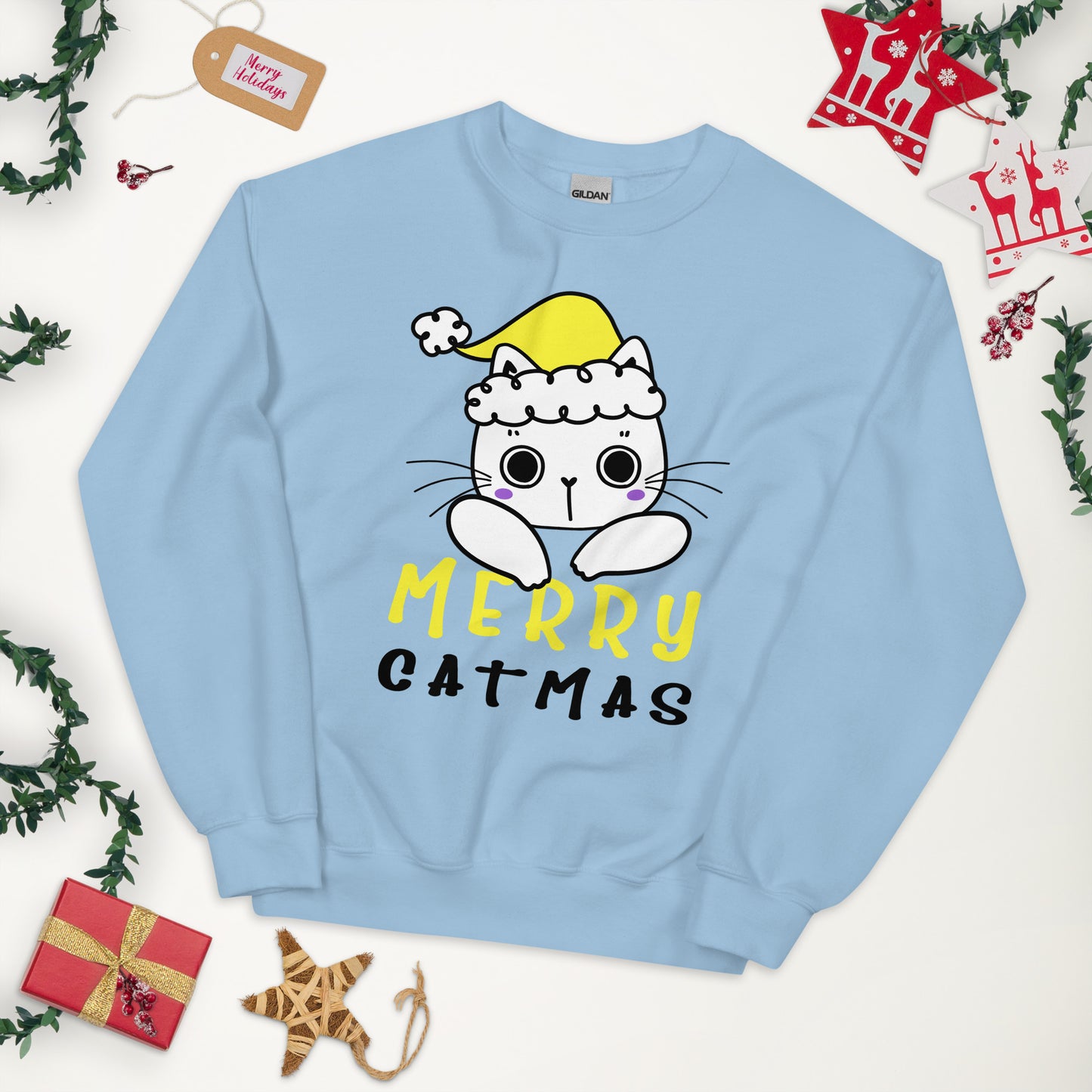 Nonbinary Christmas Sweatshirt - Nonbinary Pride Xmas Cat Crewneck - Merry Catmas