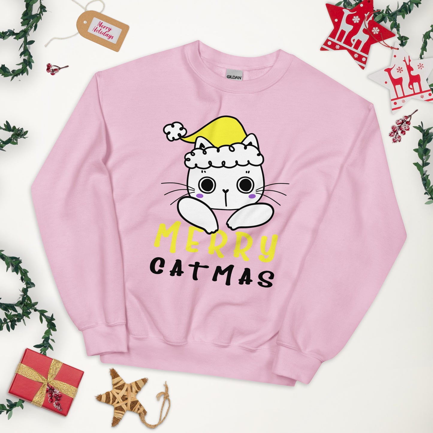 Nonbinary Christmas Sweatshirt - Nonbinary Pride Xmas Cat Crewneck - Merry Catmas