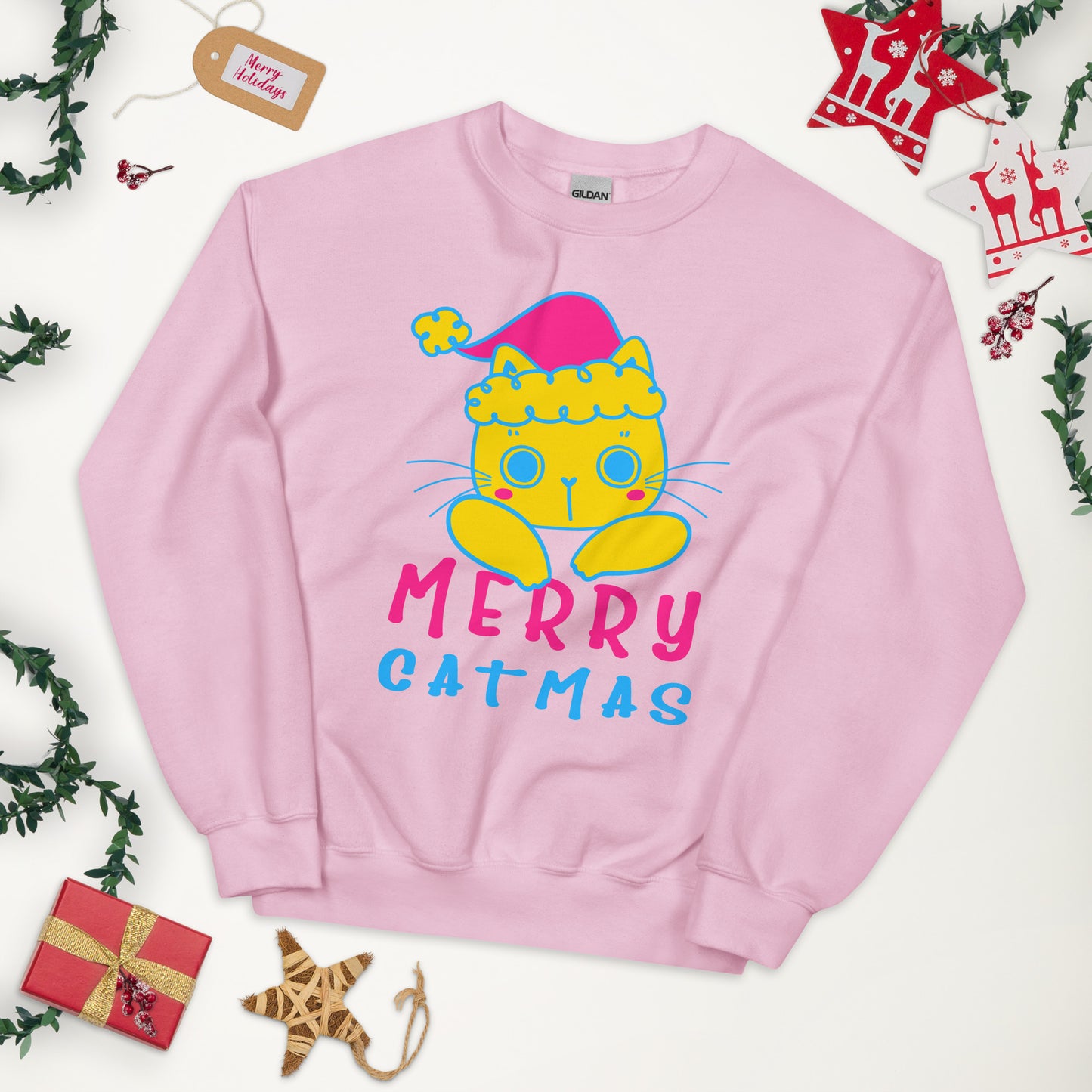 Pansexual Christmas Sweatshirt - Pansexual Pride Xmas Cat Crewneck - Merry Catmas