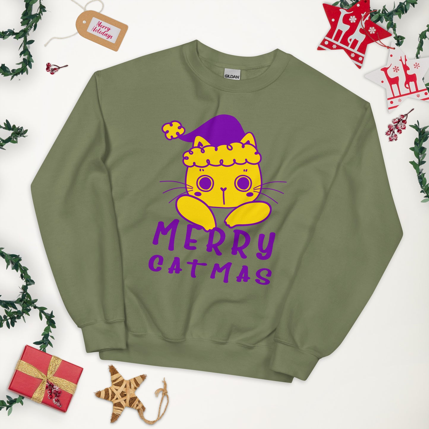 Intersex Christmas Sweatshirt - Intersex Pride Xmas Cat Crewneck - Merry Catmas