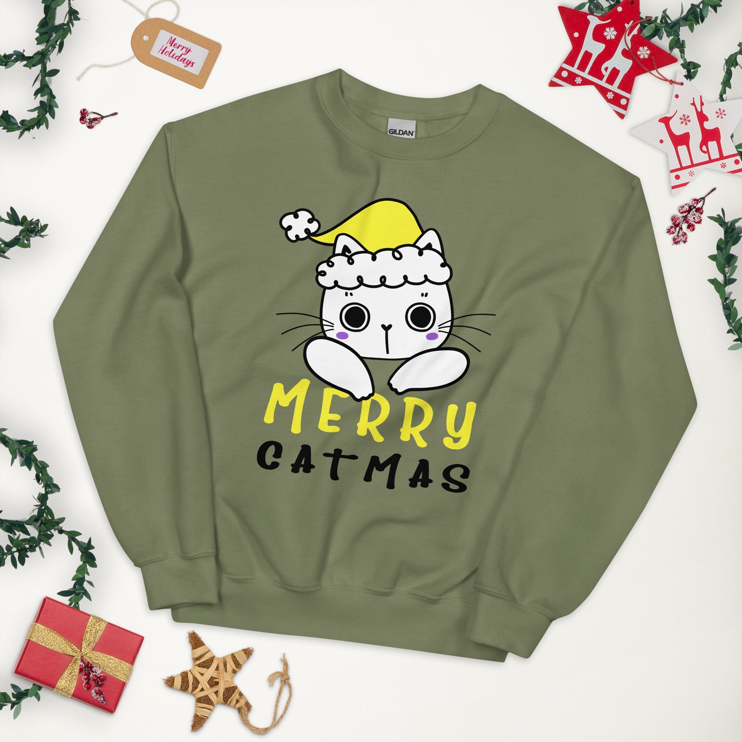 Nonbinary Christmas Sweatshirt - Nonbinary Pride Xmas Cat Crewneck - Merry Catmas
