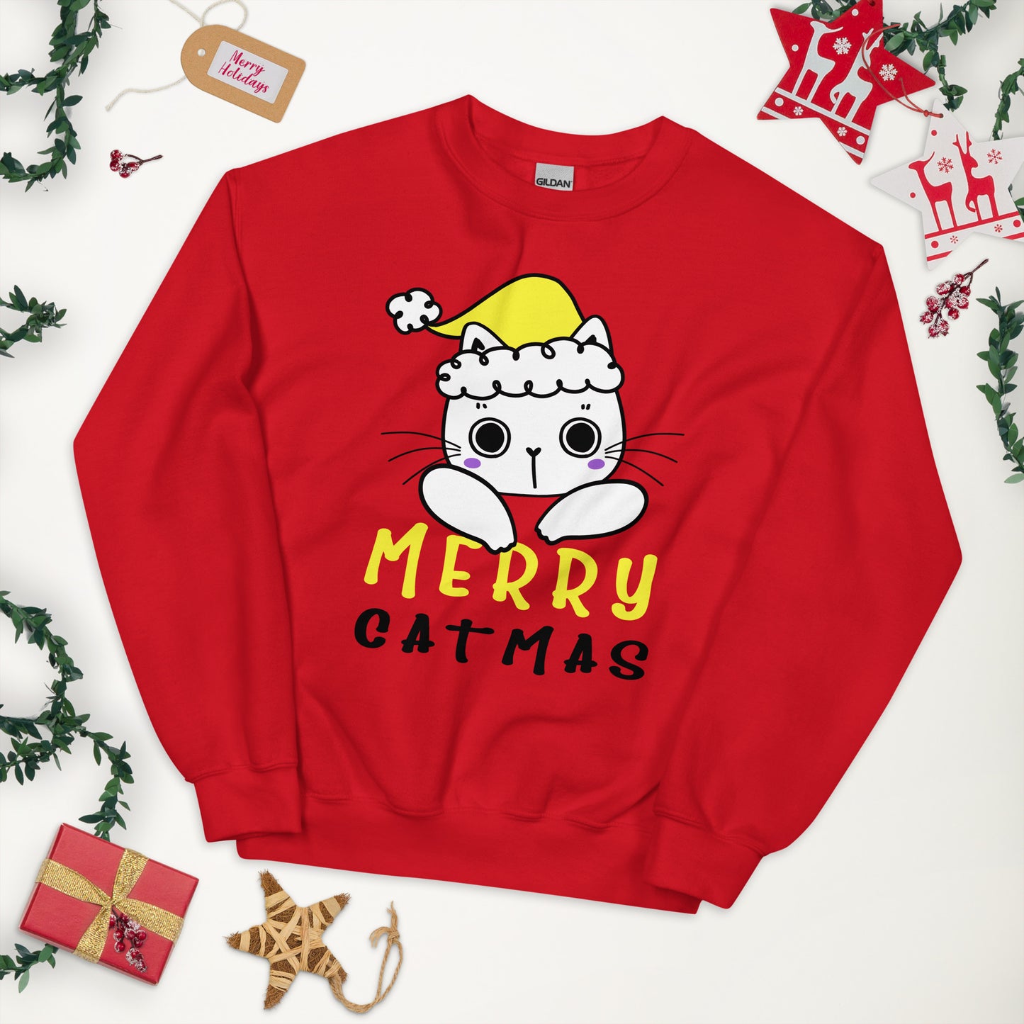Nonbinary Christmas Sweatshirt - Nonbinary Pride Xmas Cat Crewneck - Merry Catmas