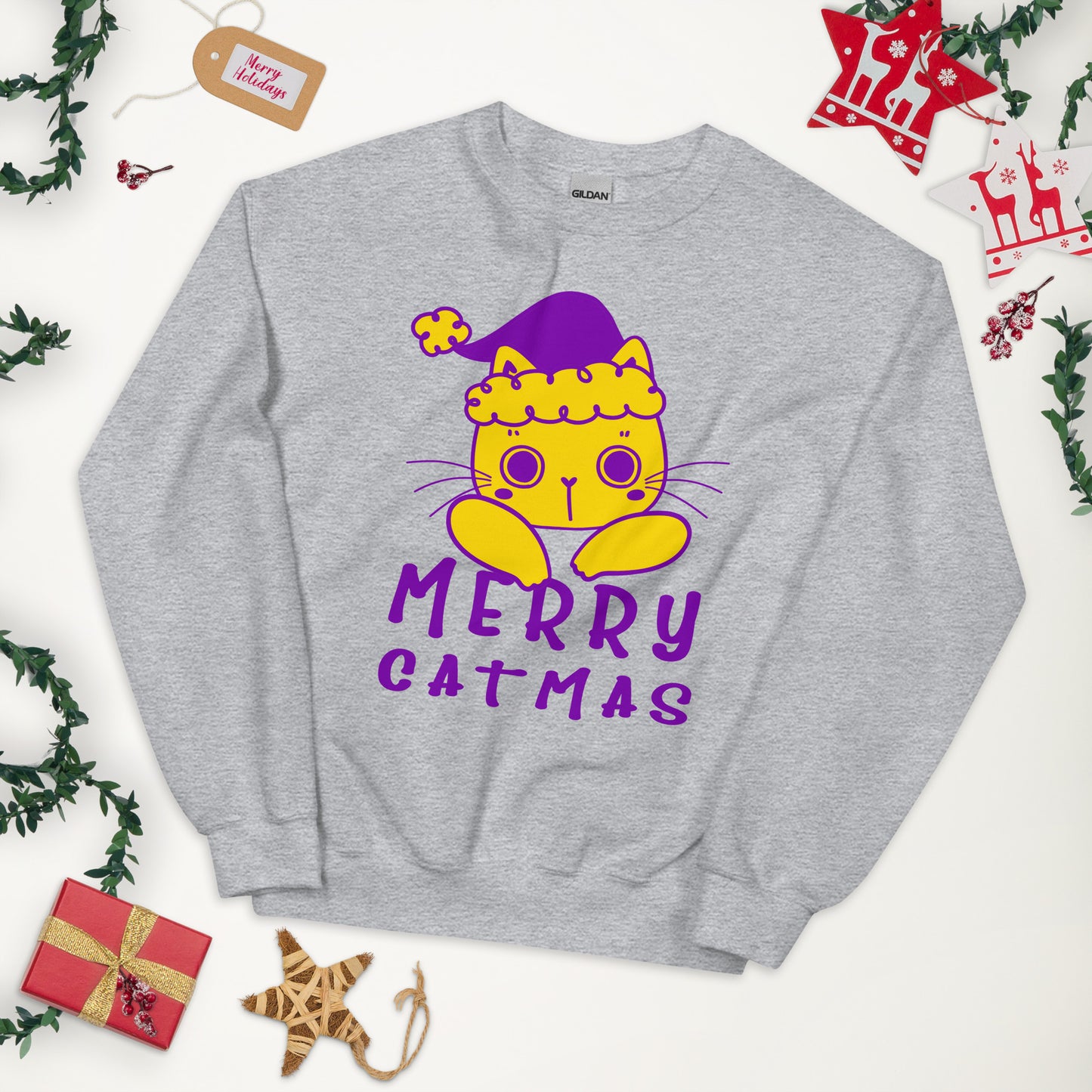 Intersex Christmas Sweatshirt - Intersex Pride Xmas Cat Crewneck - Merry Catmas