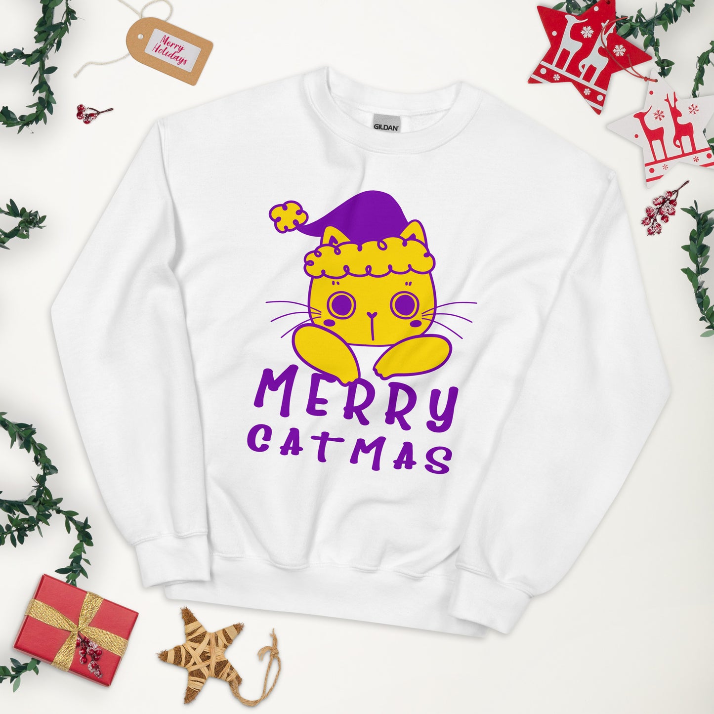 Intersex Christmas Sweatshirt - Intersex Pride Xmas Cat Crewneck - Merry Catmas