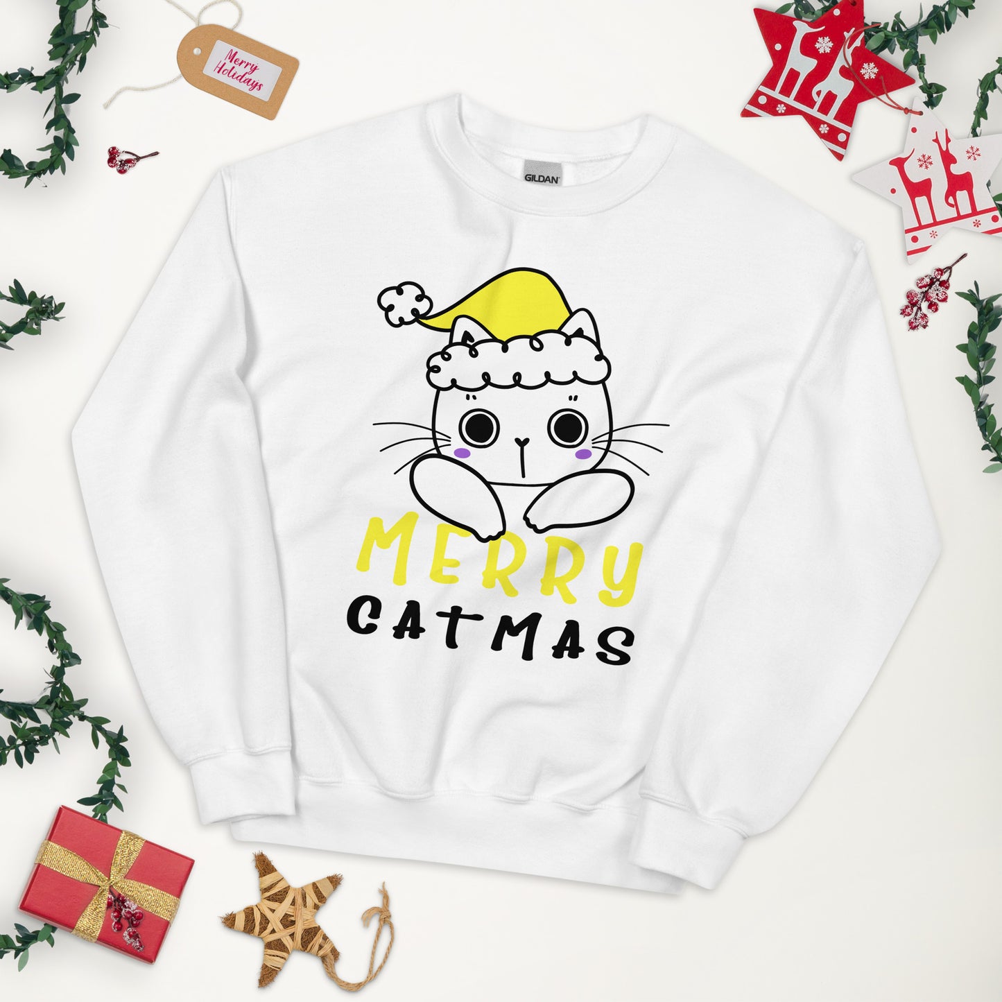 Nonbinary Christmas Sweatshirt - Nonbinary Pride Xmas Cat Crewneck - Merry Catmas